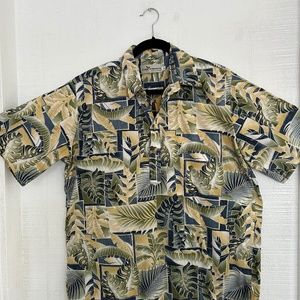 Two Paddles Hawaiian  Tiki Men's Polo  shirt  Floral  Palm Leaves  Dad Core
